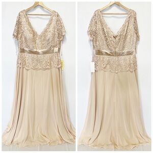 Cinderella Divine 1452 Champagne Beaded & Lace Chiffon Empire Waist Dress Sz 4XL